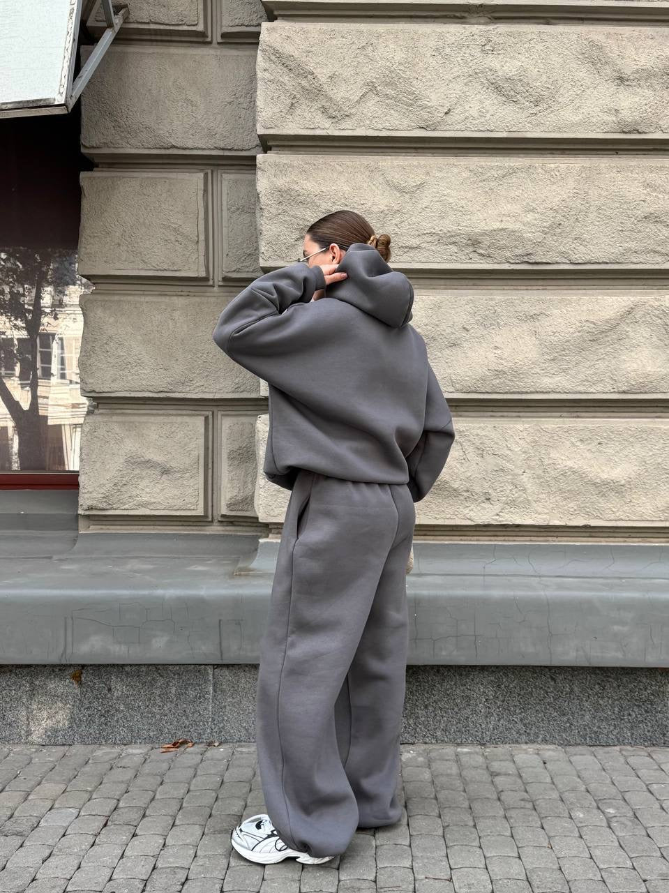 Grafito pilkas oversized kostiumas su gobtuvu “Graphite Hoodie Oversize Set”