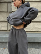 Grafito pilkas oversized kostiumas su gobtuvu “Graphite Hoodie Oversize Set”