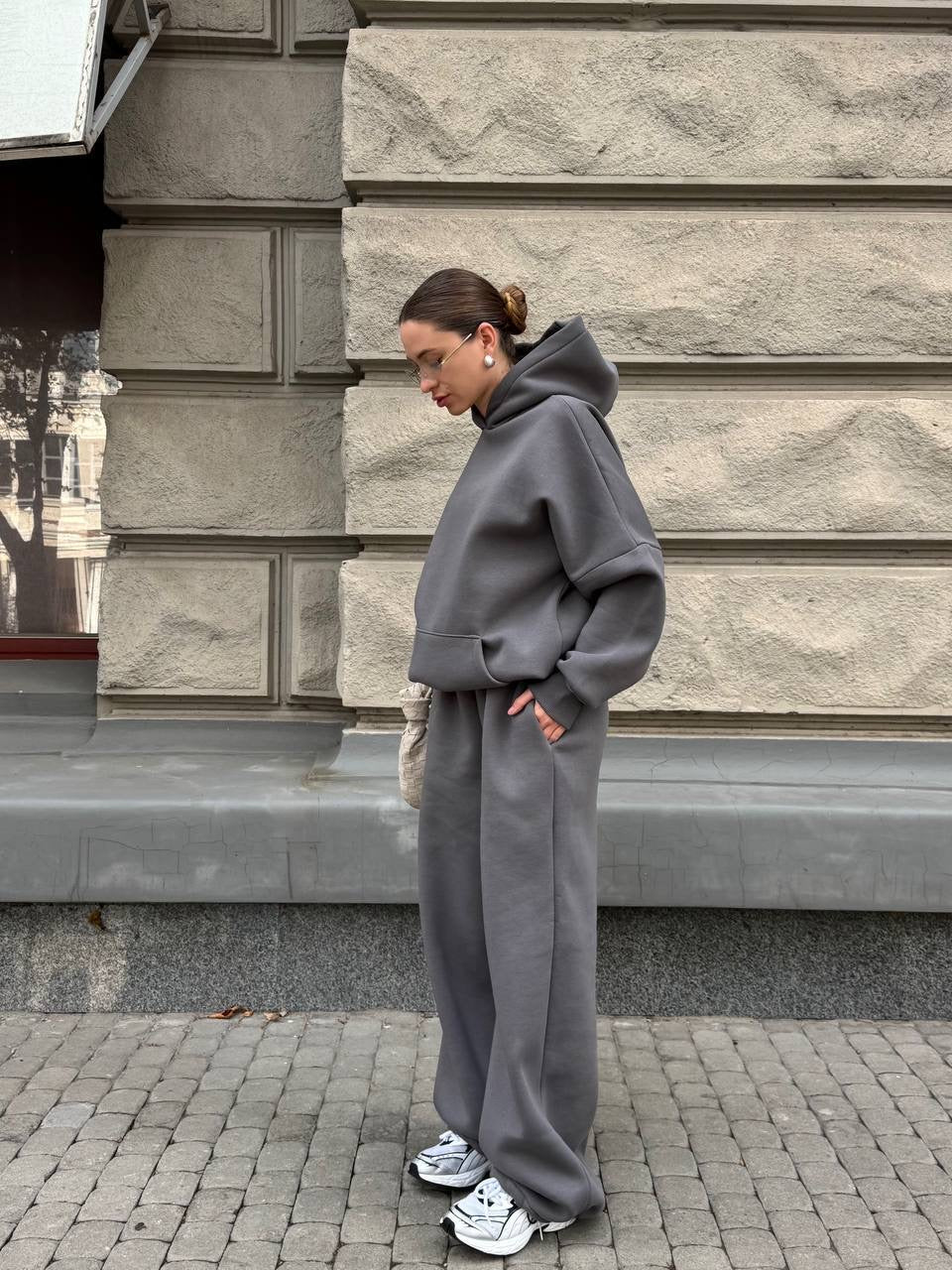 Grafito pilkas oversized kostiumas su gobtuvu “Graphite Hoodie Oversize Set”