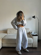 Pilkas pašiltintas laisvalaikio komplektas su gobtuvu „Grey Zip Hoodie Lounge Set“