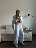 Pilkas pašiltintas laisvalaikio komplektas su gobtuvu „Grey Zip Hoodie Lounge Set“