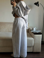 Pilkas pašiltintas laisvalaikio komplektas su gobtuvu „Grey Zip Hoodie Lounge Set“