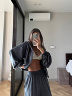 Veliūrinis dviejų dalių laisvalaikio komplektas - pilkas „Grey Velvet Lounge Set“