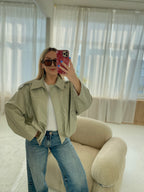 Pistacijų premium dirbtinės odos bomber tipo striukė „Noelle Luxe Bomber“