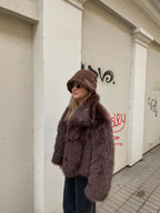 Ruda dirbtinio kailio  bucket hat kepurė “Brown Plush Faux Fur Bucket Hat”