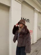 Ruda dirbtinio kailio  bucket hat kepurė “Brown Plush Faux Fur Bucket Hat”