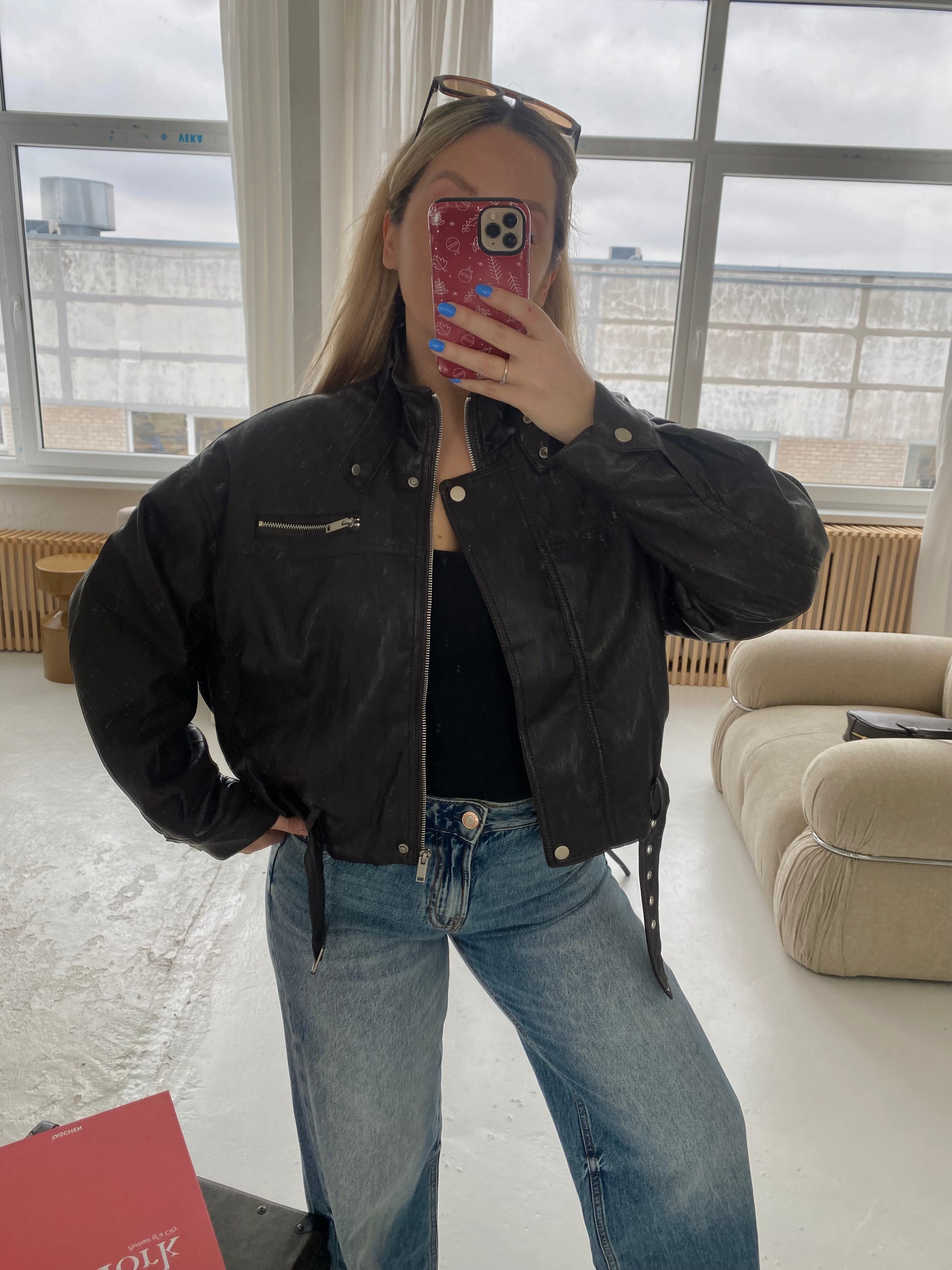 Šokoladinė dirbtinės odos striukė su dirželiu „Valencia Belted Jacket“