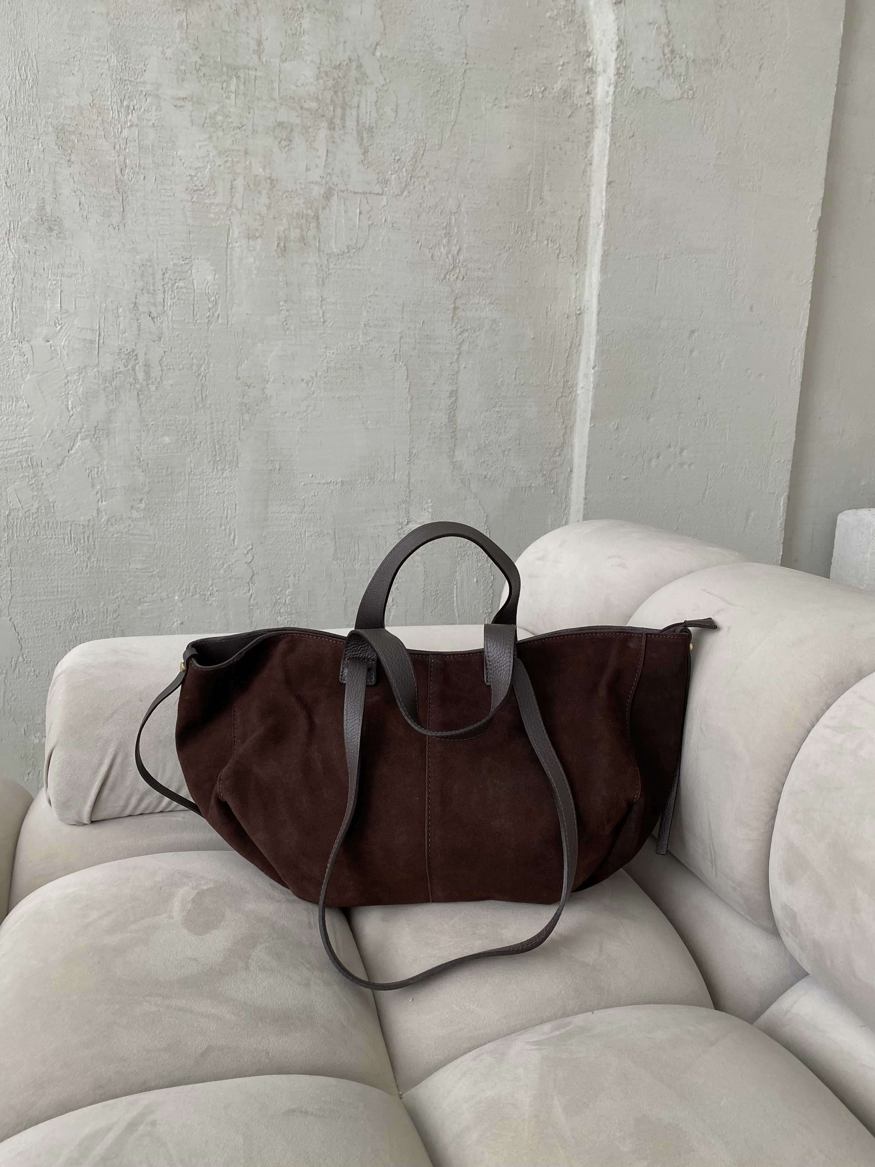 Šokoladinė verstos odos tote rankinė „Sorelle Suede Tote“