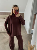 Tamsiai rudas megztas laisvalaikio kostiumėlis “Dark Brown Knit Lounge Set”