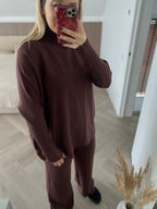 Tamsiai rudas megztas laisvalaikio kostiumėlis “Dark Brown Knit Lounge Set”