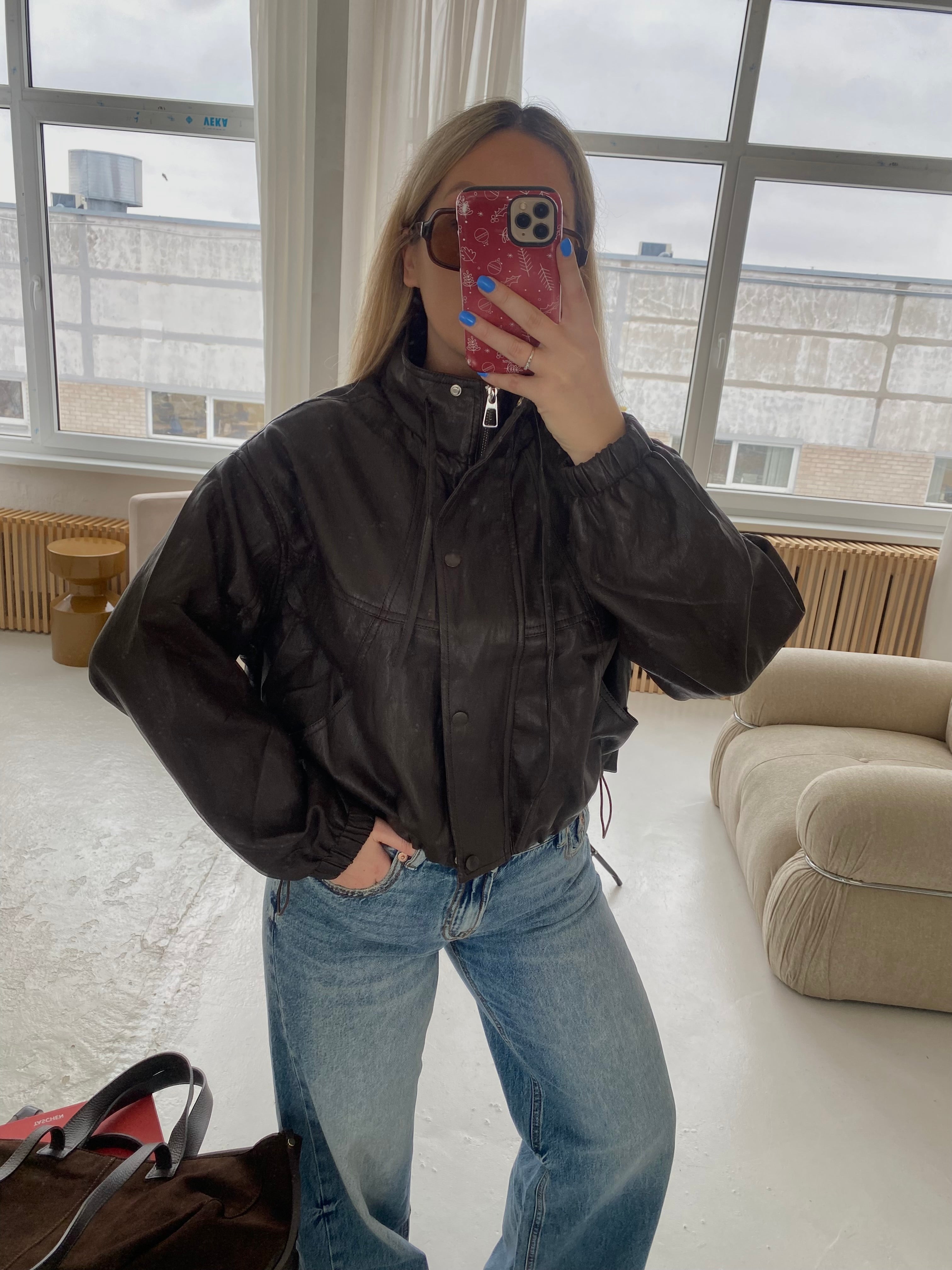 Šokoladinė bomber tipo dirbtinės odos striukė „Monroe Bomber“