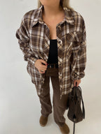 Šviesiai rudi languoti oversize marškiniai “Light Brown Check Oversize”