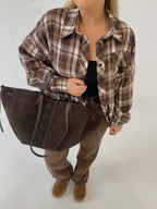 Šviesiai rudi languoti oversize marškiniai “Light Brown Check Oversize”