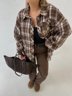 Šviesiai rudi languoti oversize marškiniai “Light Brown Check Oversize”