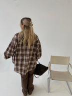 Šviesiai rudi languoti oversize marškiniai “Light Brown Check Oversize”