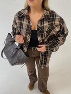 Tamsiai rudi languoti oversize marškiniai “Dark Brown Check Oversize”