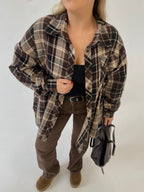 Tamsiai rudi languoti oversize marškiniai “Dark Brown Check Oversize”