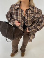 Rudi stilingi languoti oversize marškiniai “Brown Check Oversize”