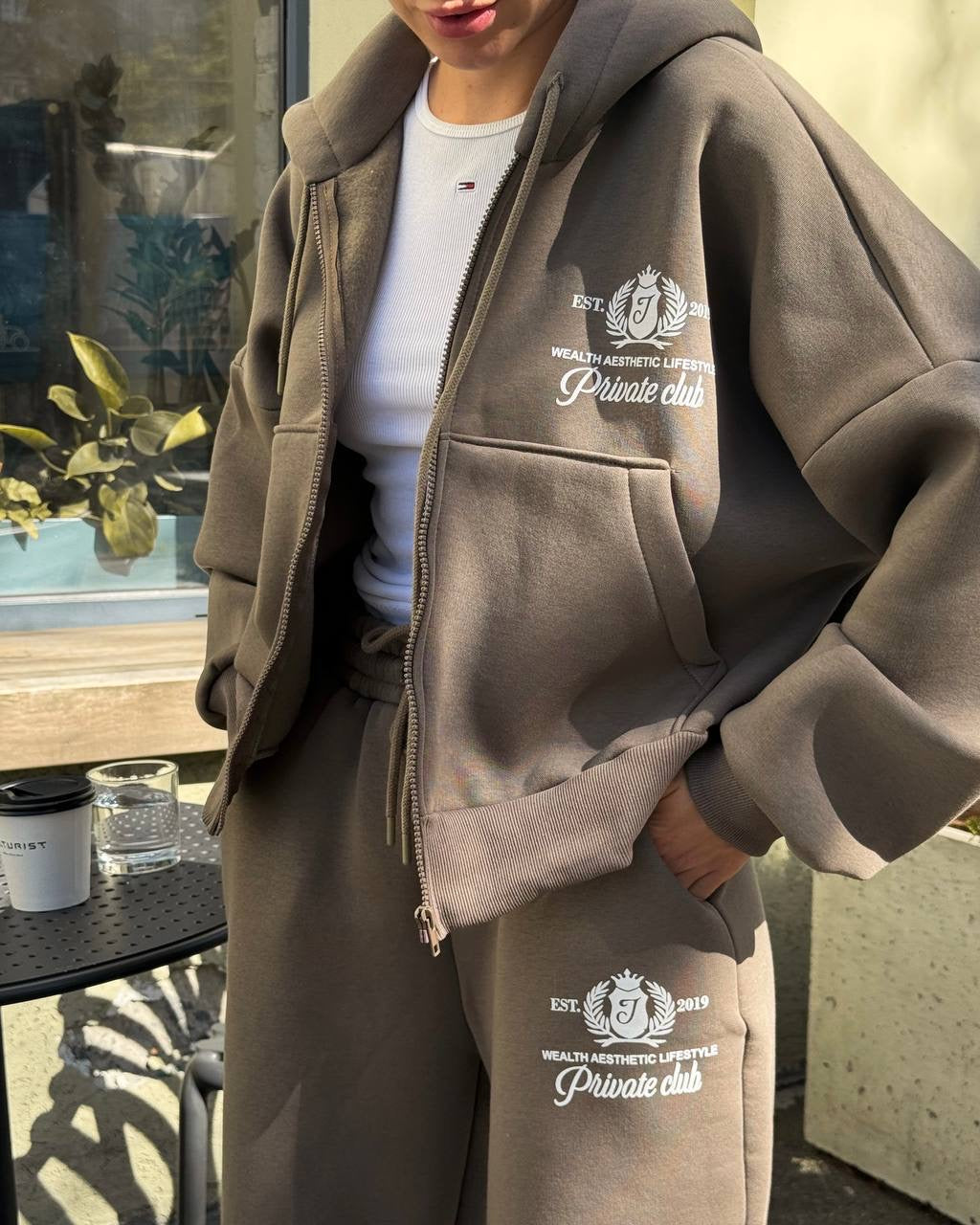 Smėlio spalvos užsegamas laisvalaikio komplektas “Sand Zip Lounge Set”