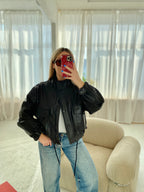 Šokoladinė premium oversize dirbtinės odos striukė „Arlette High Neck Jacket“