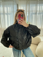 Šokoladinė premium oversize dirbtinės odos striukė „Arlette High Neck Jacket“