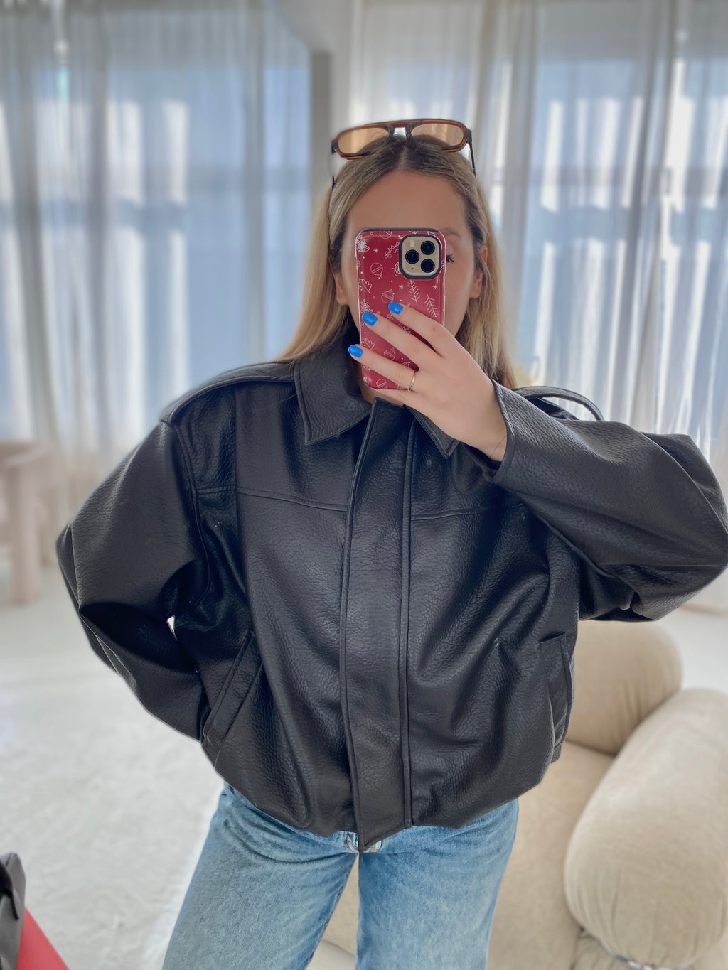 Šokoladinė premium dirbtinės odos bomber tipo striukė „Noelle Luxe Bomber“