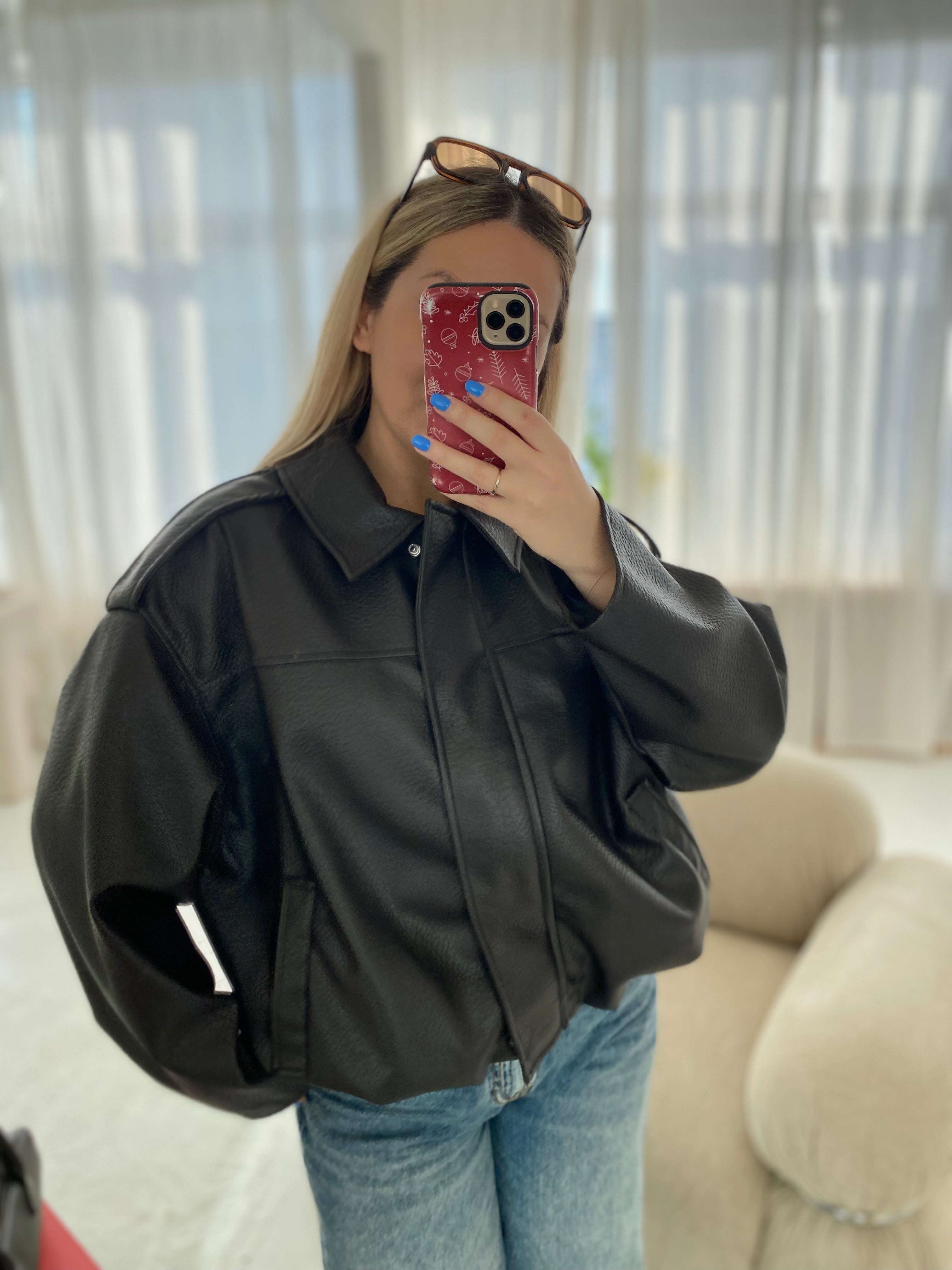 Šokoladinė premium dirbtinės odos bomber tipo striukė „Noelle Luxe Bomber“