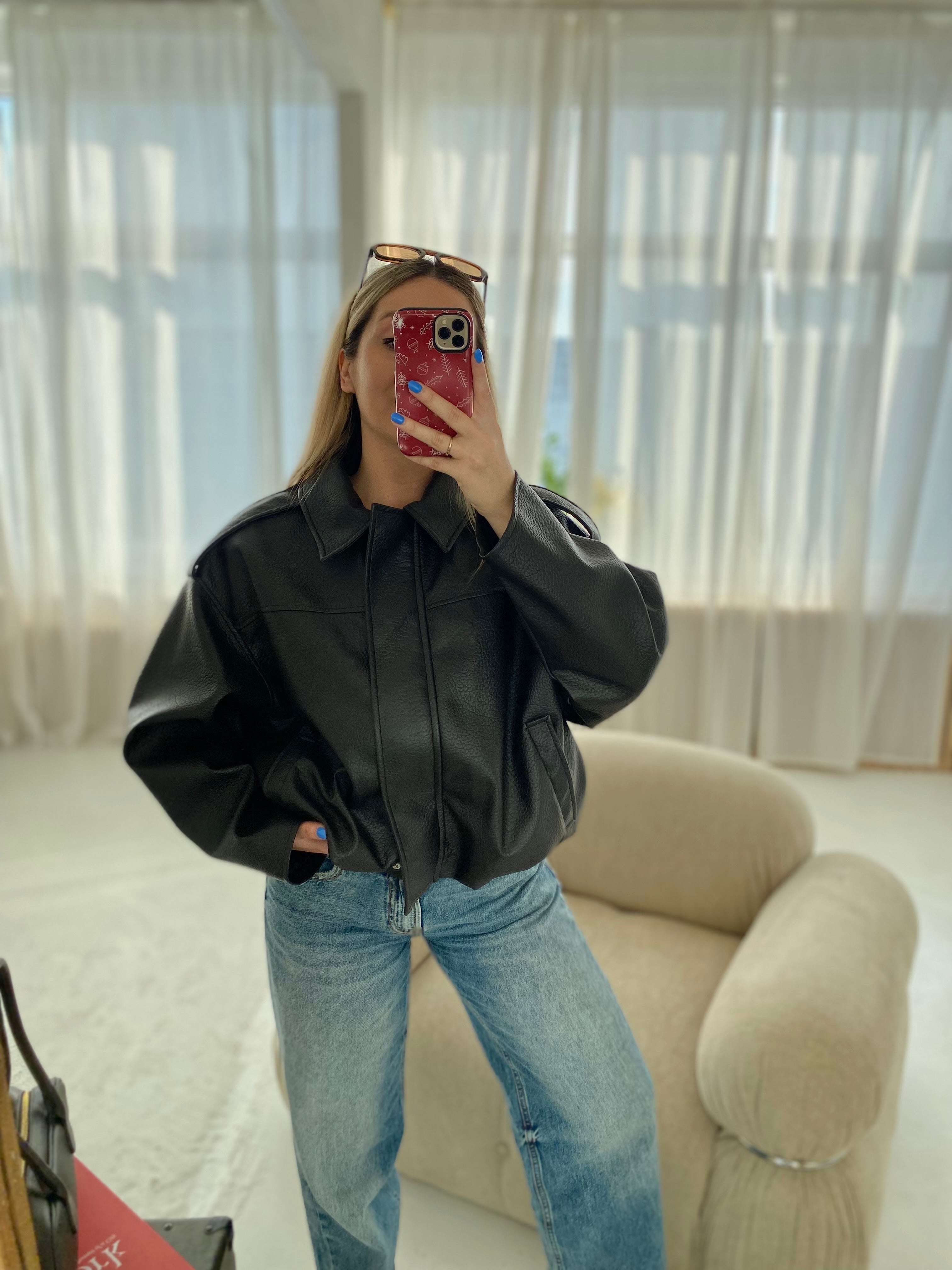 Šokoladinė premium dirbtinės odos bomber tipo striukė „Noelle Luxe Bomber“