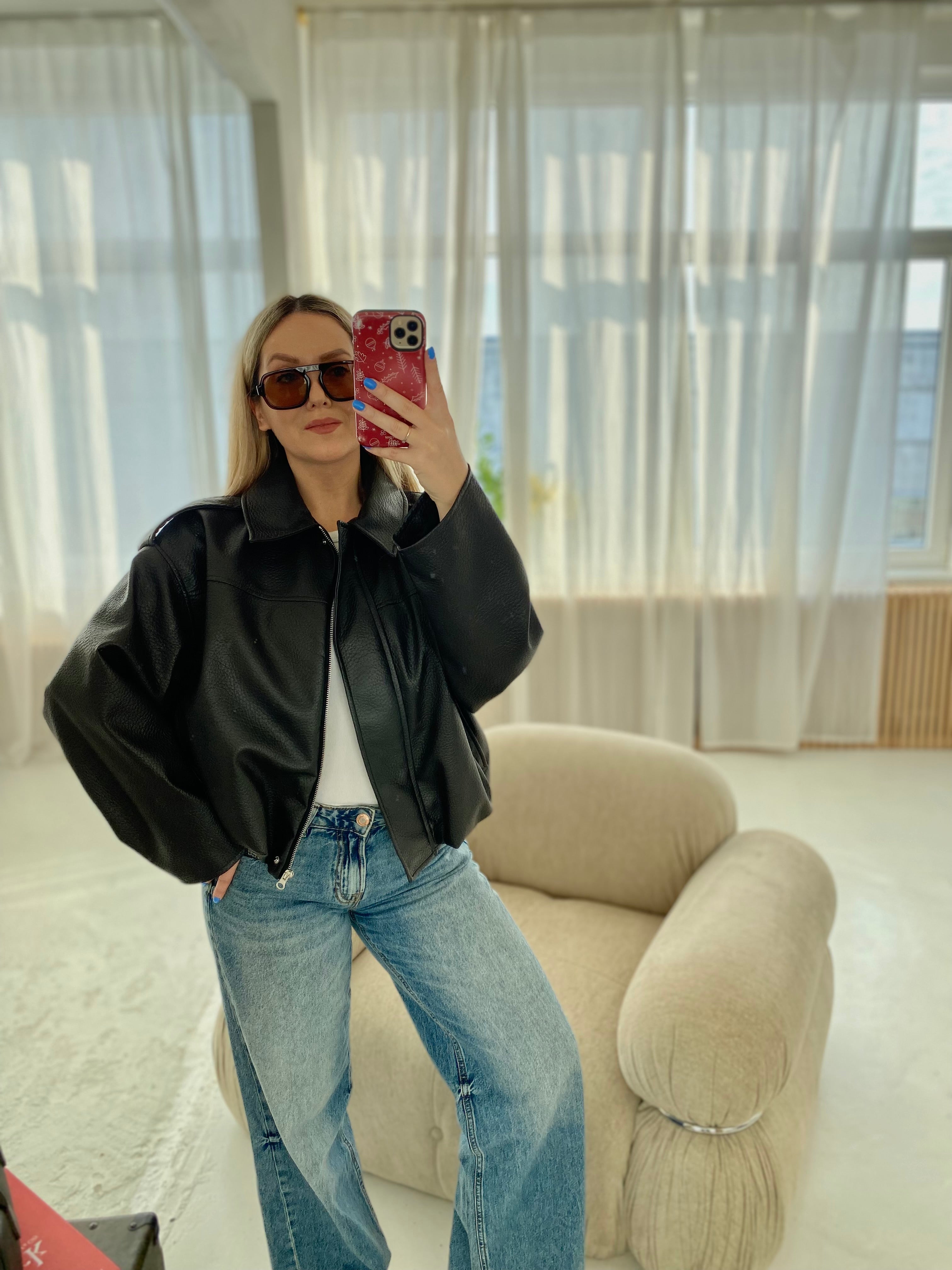 Šokoladinė premium dirbtinės odos bomber tipo striukė „Noelle Luxe Bomber“