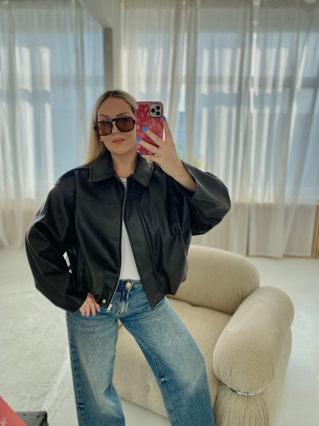 Šokoladinė premium dirbtinės odos bomber tipo striukė „Noelle Luxe Bomber“