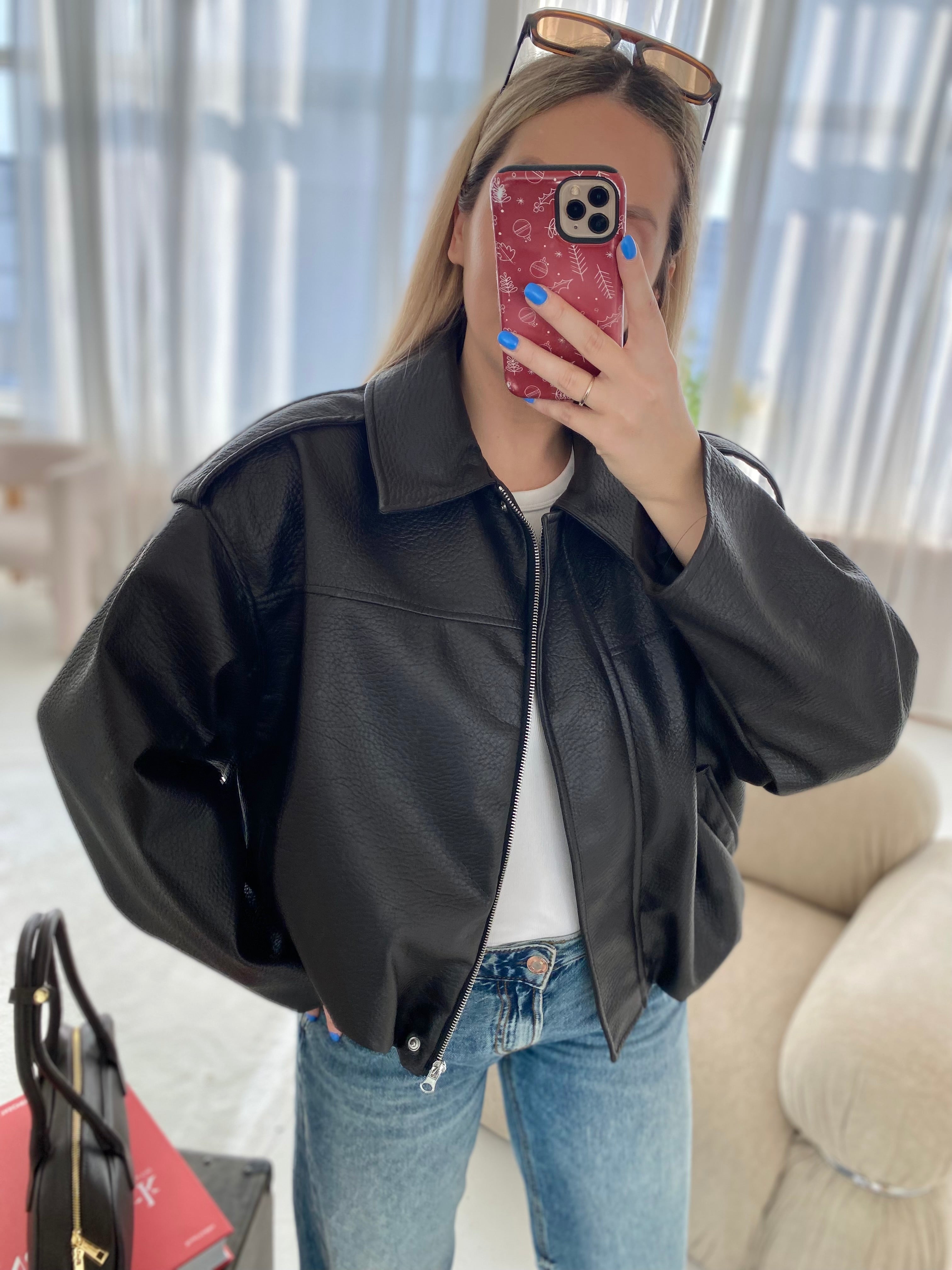 Šokoladinė premium dirbtinės odos bomber tipo striukė „Noelle Luxe Bomber“