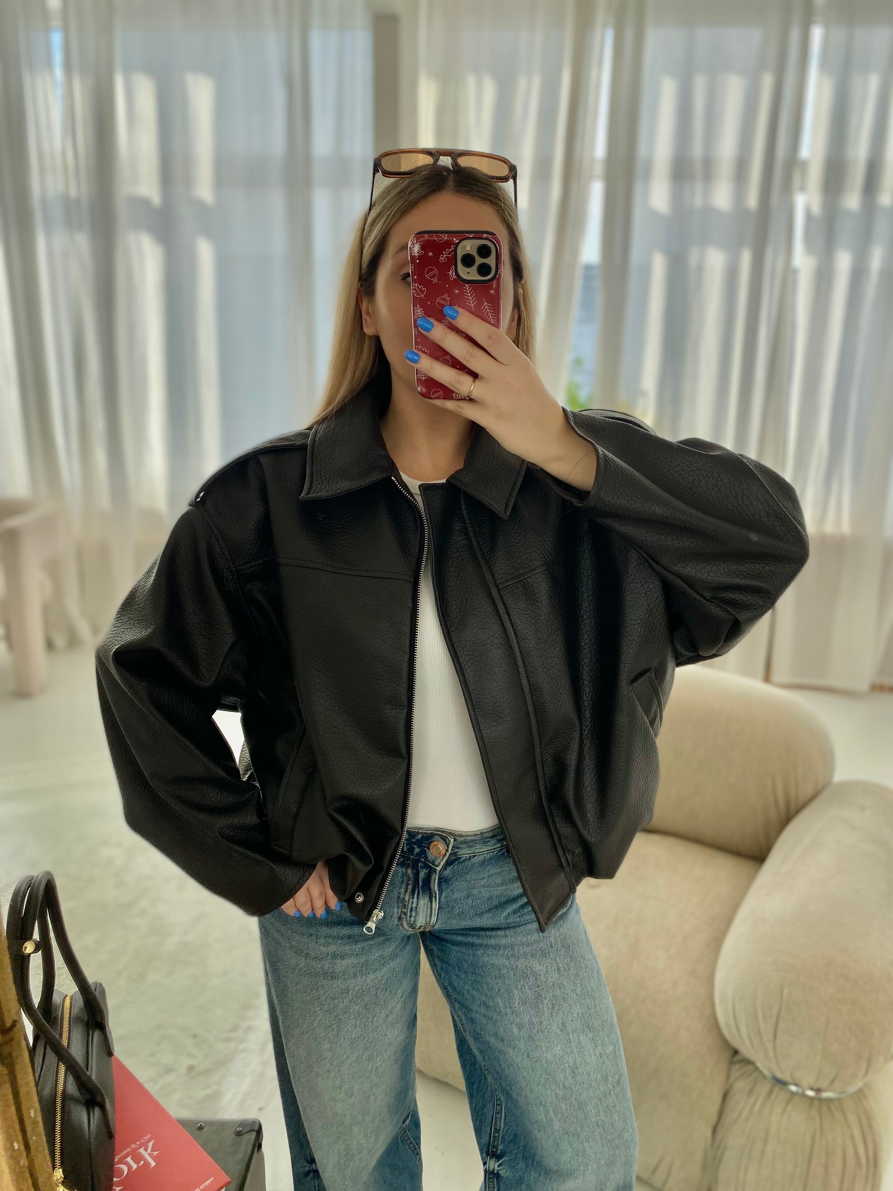 Šokoladinė premium dirbtinės odos bomber tipo striukė „Noelle Luxe Bomber“