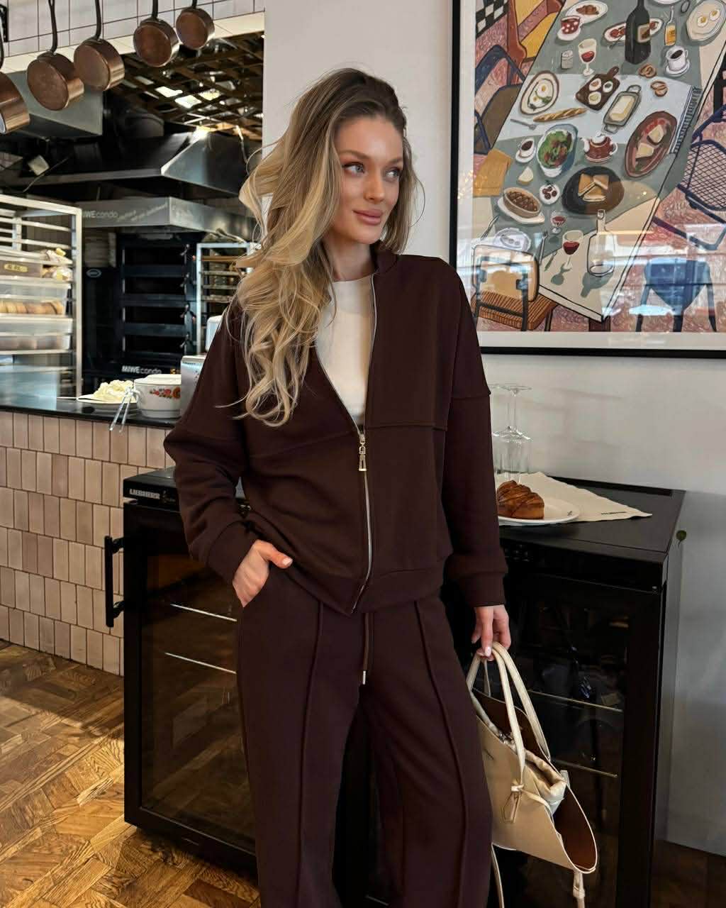 Šokoladinis trisiūlės medvilnės kostiumas „Elowen Cotton Set“