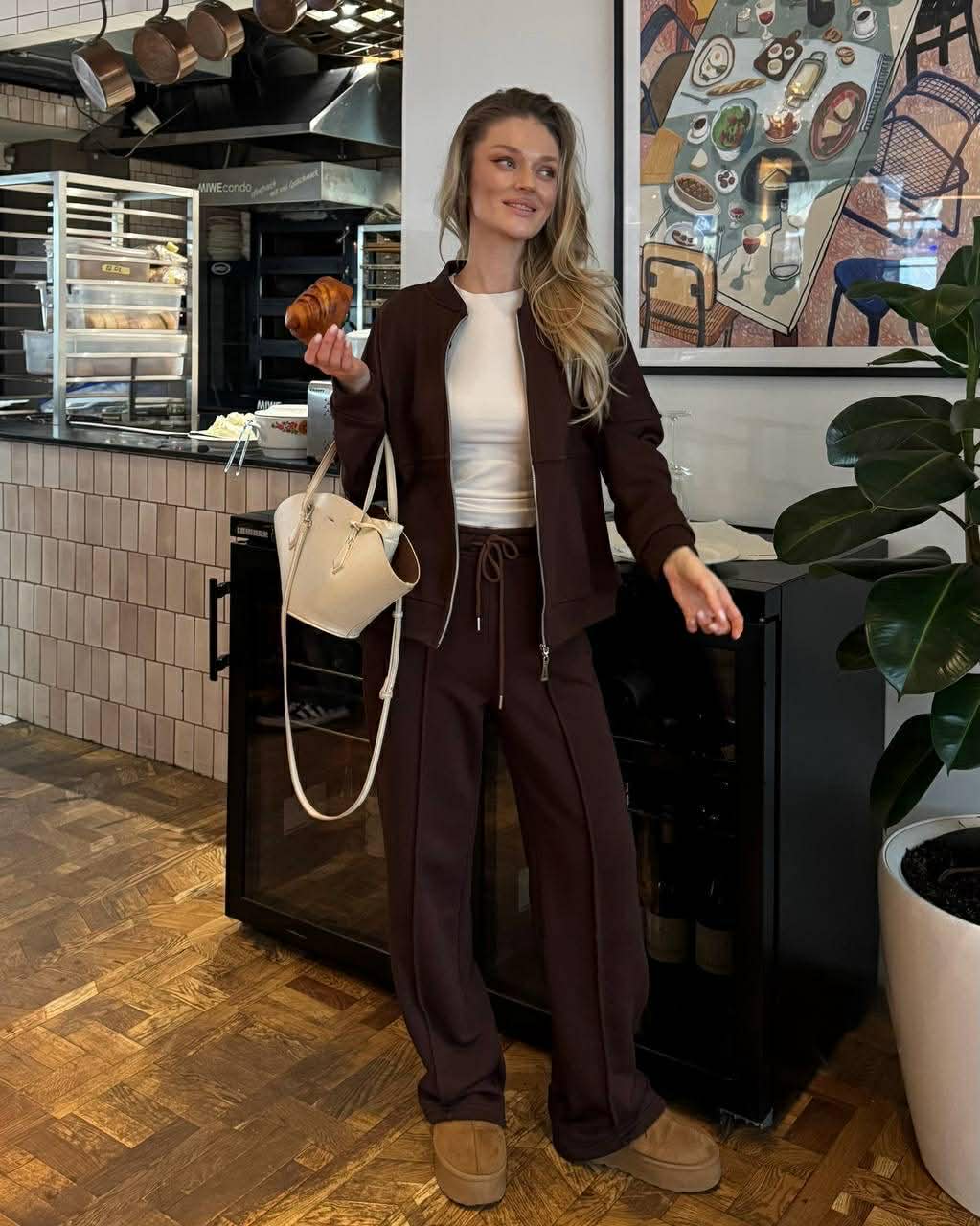 Šokoladinis trisiūlės medvilnės kostiumas „Elowen Cotton Set“