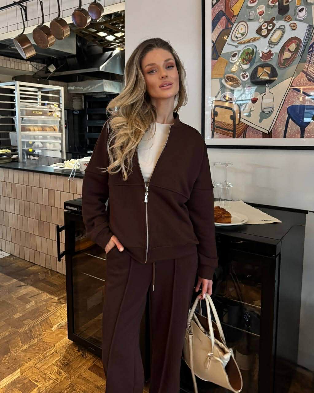 Šokoladinis trisiūlės medvilnės kostiumas „Elowen Cotton Set“