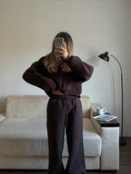 Šokoladinis pašiltintas laisvalaikio komplektas su gobtuvu „Chocolate Zip Hoodie Lounge Set“