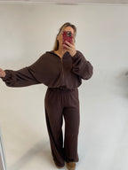 Šiltas megztas laisvalaikio komplektas su vilna “Wool Cozy Chocolate Set”