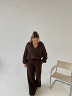 Šiltas megztas laisvalaikio komplektas su vilna “Wool Cozy Chocolate Set”