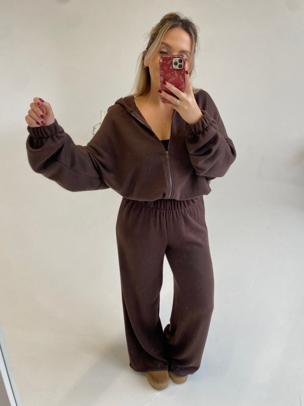 Šiltas megztas laisvalaikio komplektas su vilna “Wool Cozy Chocolate Set”