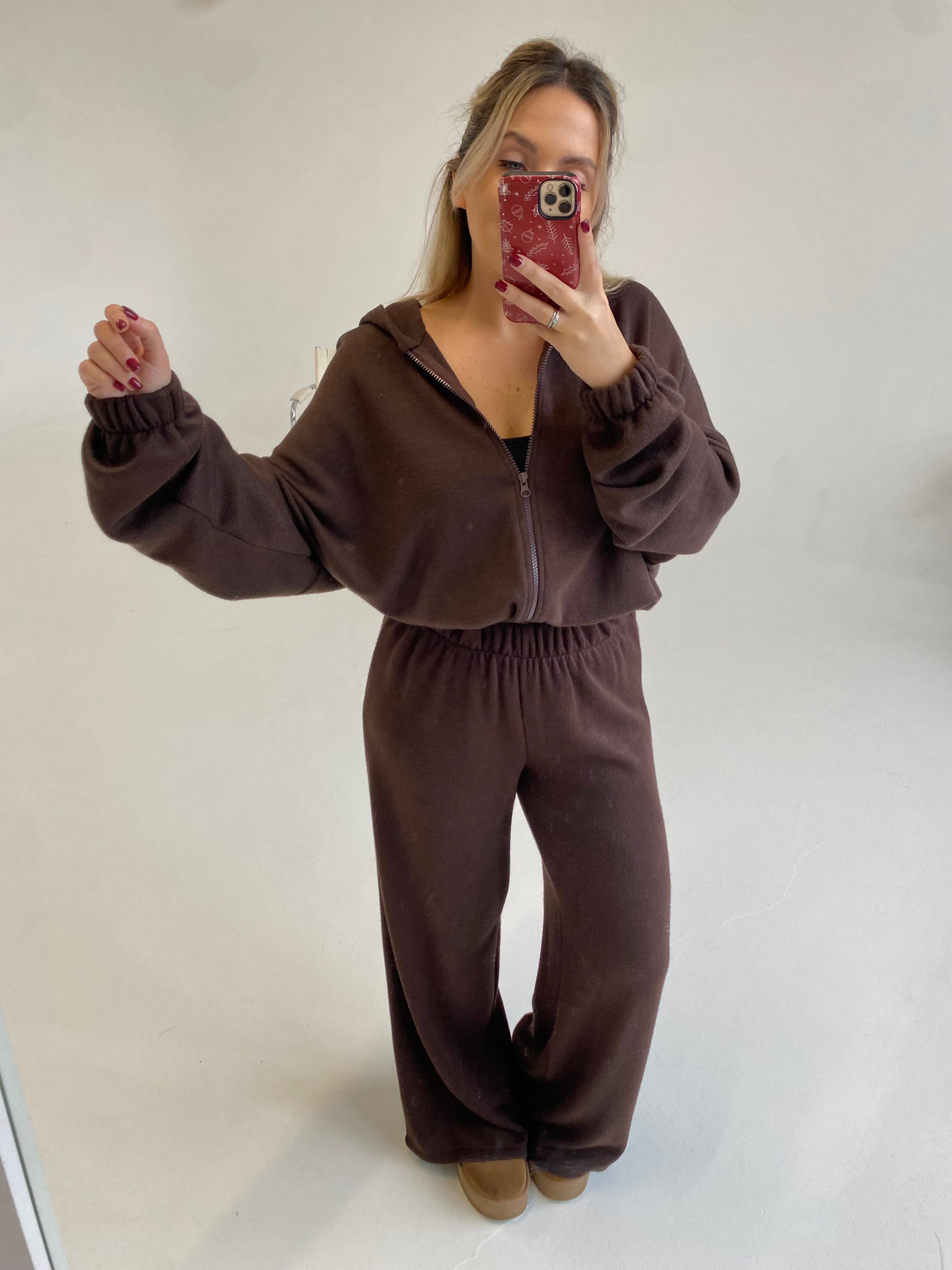 Šiltas megztas laisvalaikio komplektas su vilna “Wool Cozy Chocolate Set”