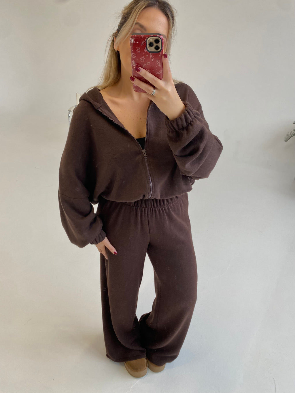 Šiltas megztas laisvalaikio komplektas su vilna “Wool Cozy Chocolate Set”