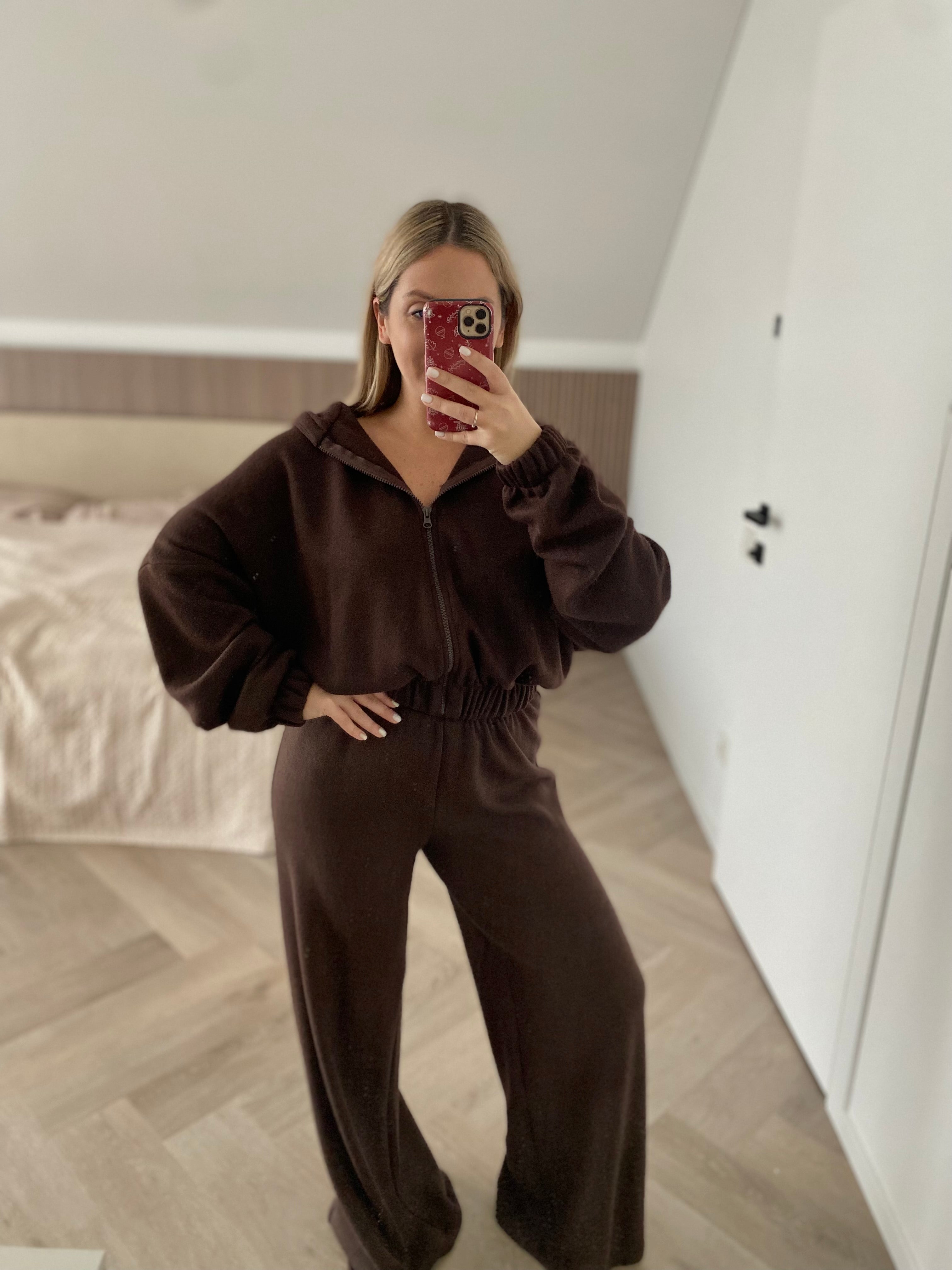 Šiltas megztas laisvalaikio komplektas su vilna “Wool Cozy Chocolate Set”