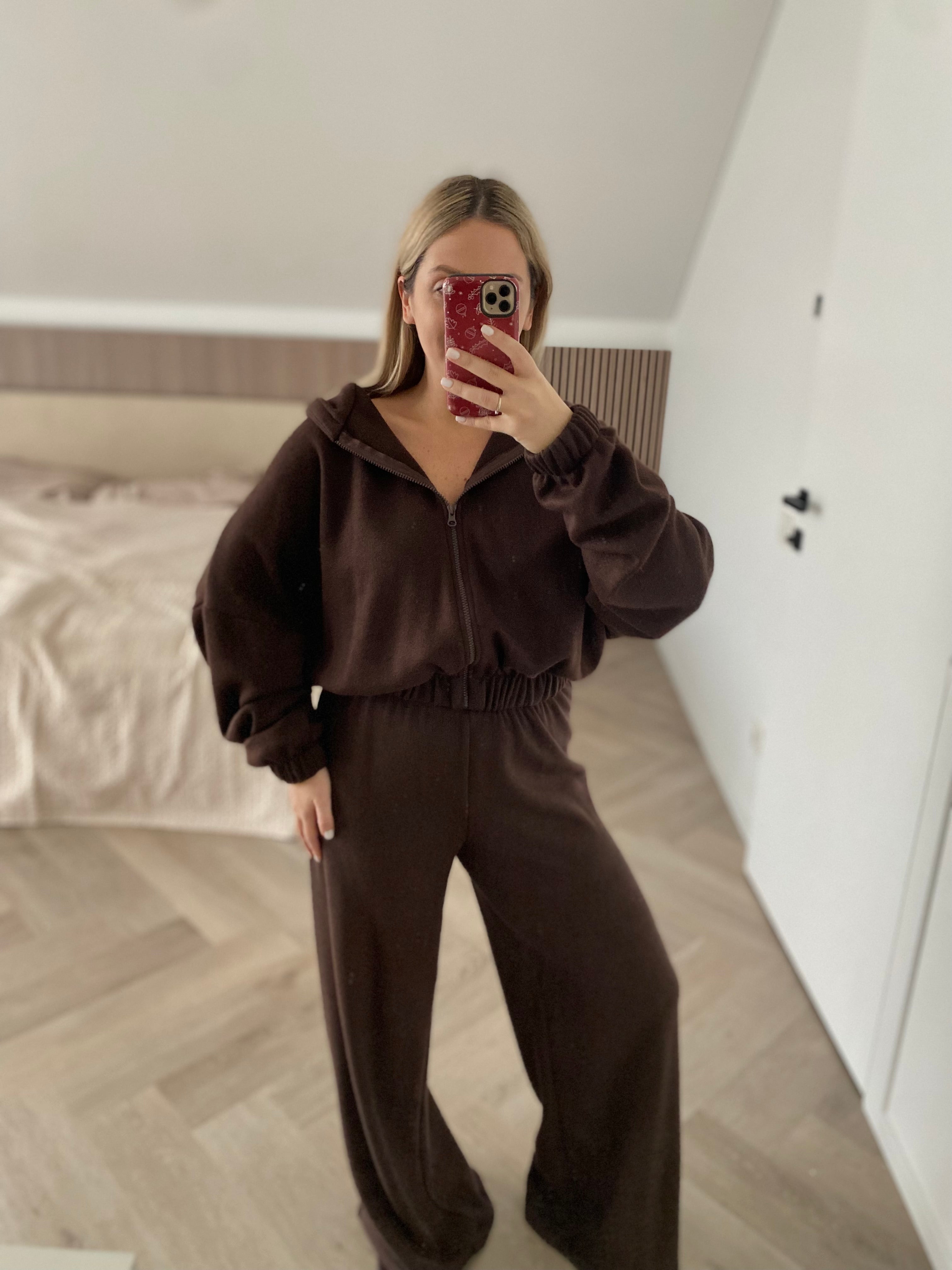 Šiltas megztas laisvalaikio komplektas su vilna “Wool Cozy Chocolate Set”