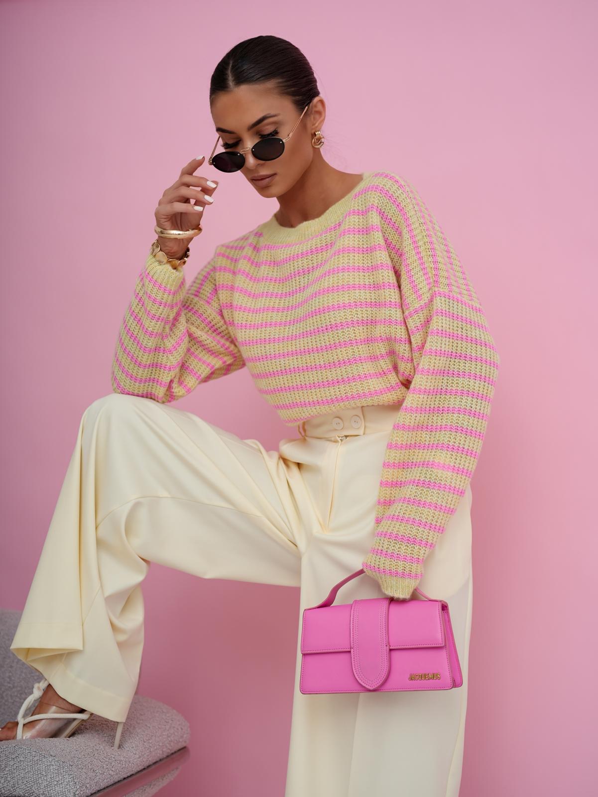 Dryžuotas jaukus megztinis su vilna „Yellow Cozy Stripe Knit“