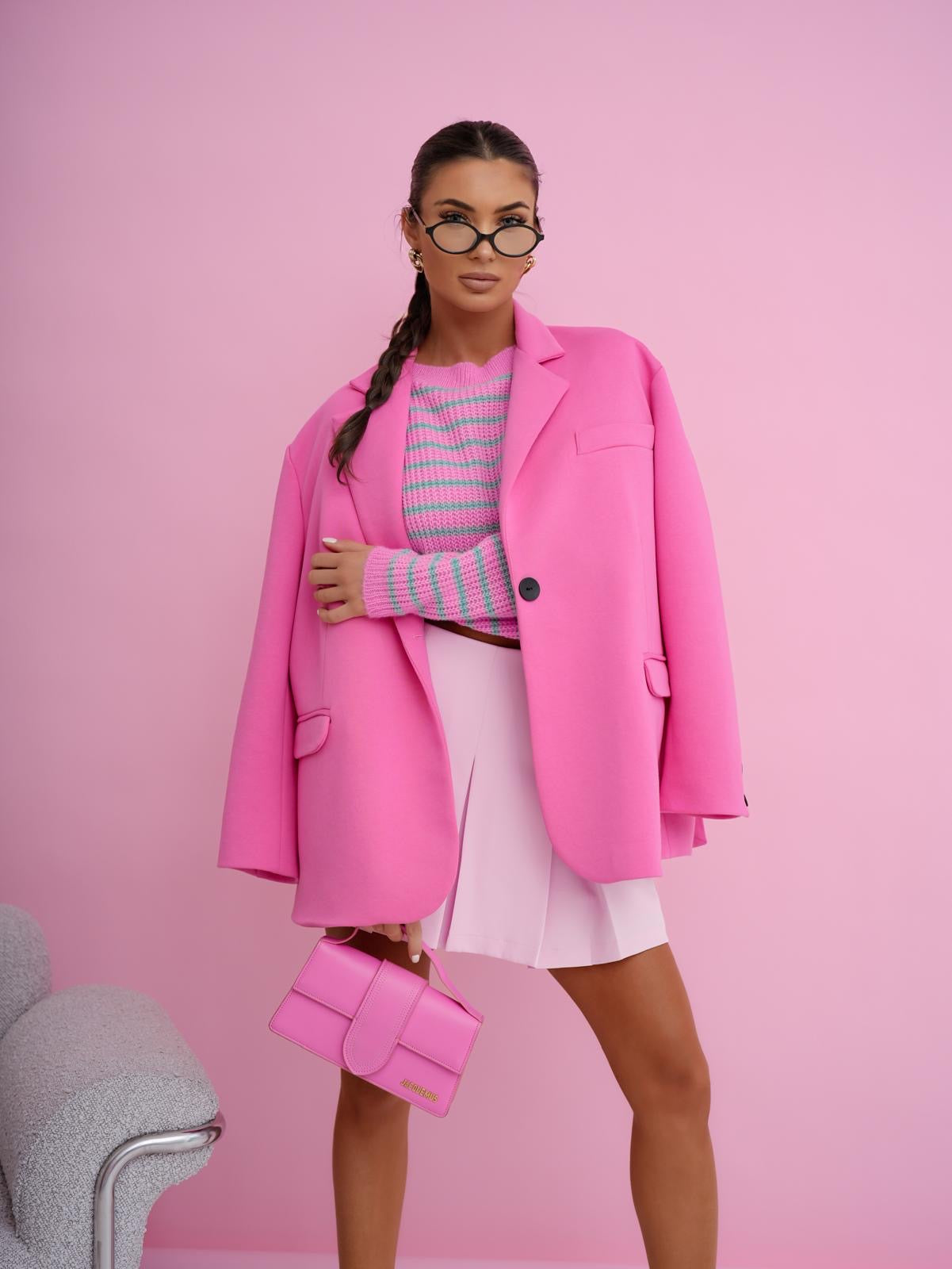 Dryžuotas jaukus megztinis su vilna „Pink Cozy Stripe Knit“