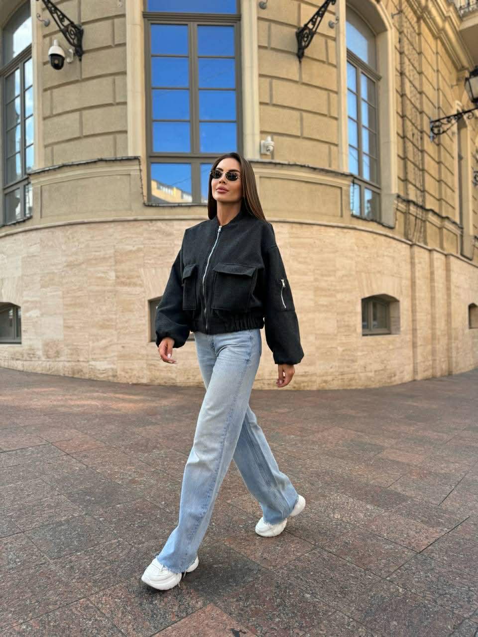 Tamsiai pilkas oversize bomberis „Mirelle Oversized Bomber“