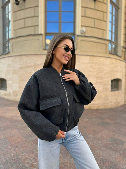 Tamsiai pilkas oversize bomberis „Mirelle Oversized Bomber“