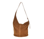 Camel spalvos netaisyklingos formos verstos odos rankinė „Solenne Suede Bag“