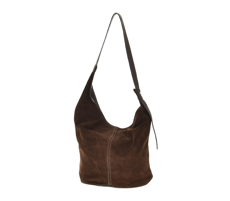 Šokoladinė netaisyklingos formos verstos odos rankinė „Aveline Suede Bag“
