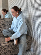 Žydras oversize džemperis “Find Me In The Waves – Blue Edition”